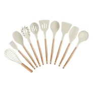 Set X 10 Utensilios De Cocina Madera Y Silicona
